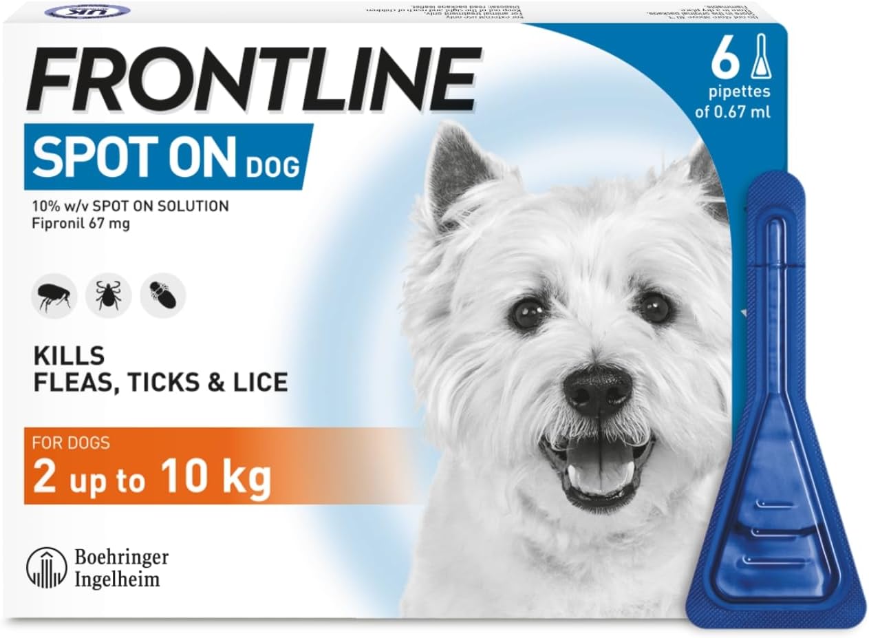 AGL FRONTLINE Spot On Flea & Tick Treatment for Small Dogs (2-10kg) - 6 Pipettes | Fast-Acting Flea & Tick Control