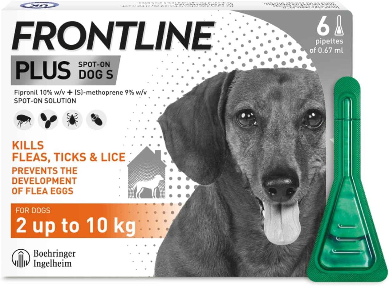 AGL FRONTLINE Plus Flea & Tick Treatment for Small Dogs (2-10 kg) - 6 Pipettes | Kills Fleas, Ticks & Prevents Reinfestation