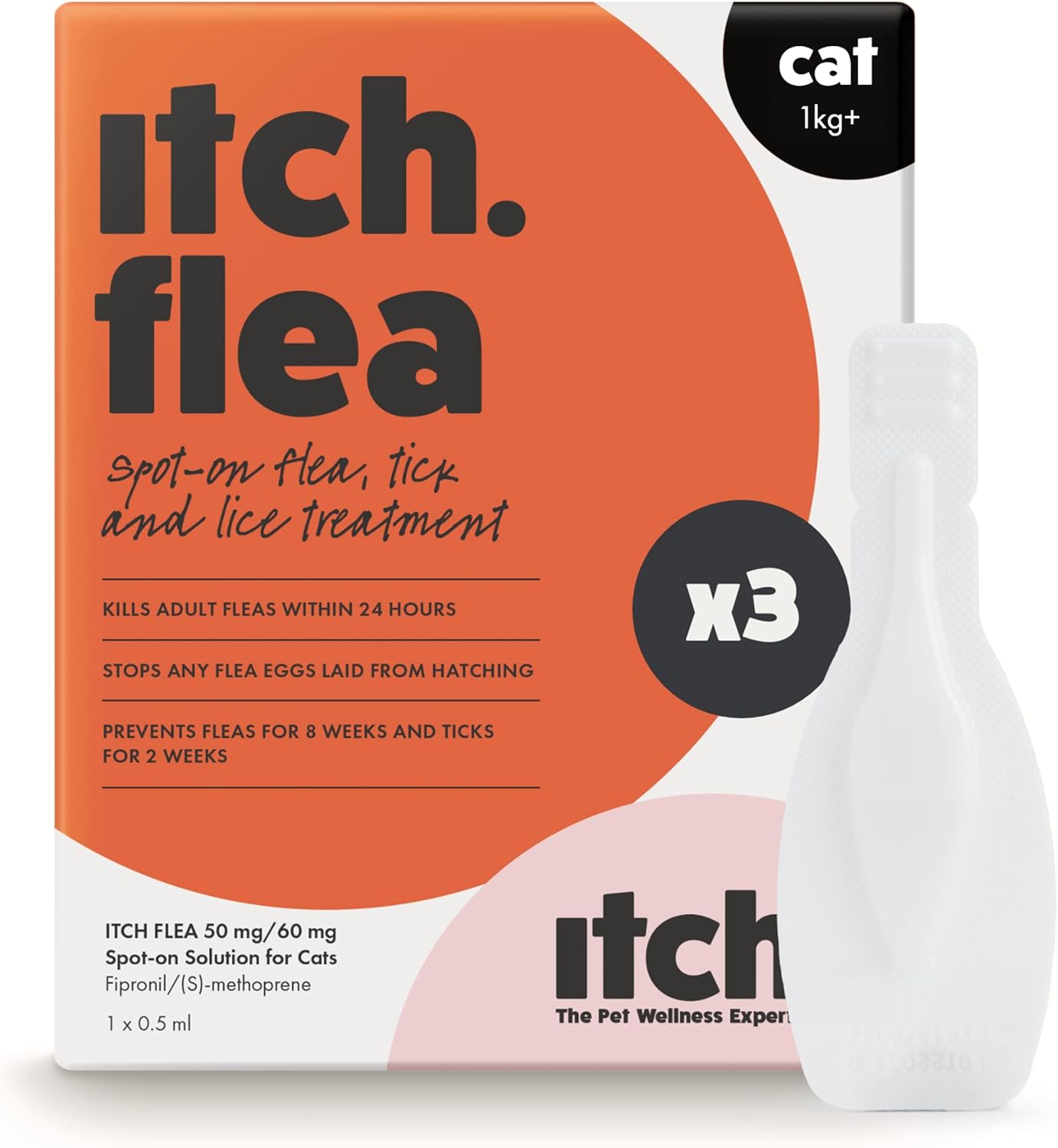 AGL Itch Flea & Tick Spot-On for Cats – Kills Fleas, Lice, Ticks & Eggs (3 Pipettes)