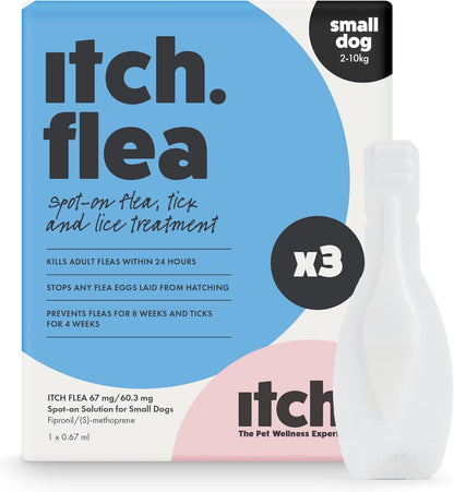 AGL Itch Spot-On Solution for Small Dogs 2kg-10kg | Flea, Tick, Lice, Egg & Larvae Treatment | 3 Pipettes for Best Protection