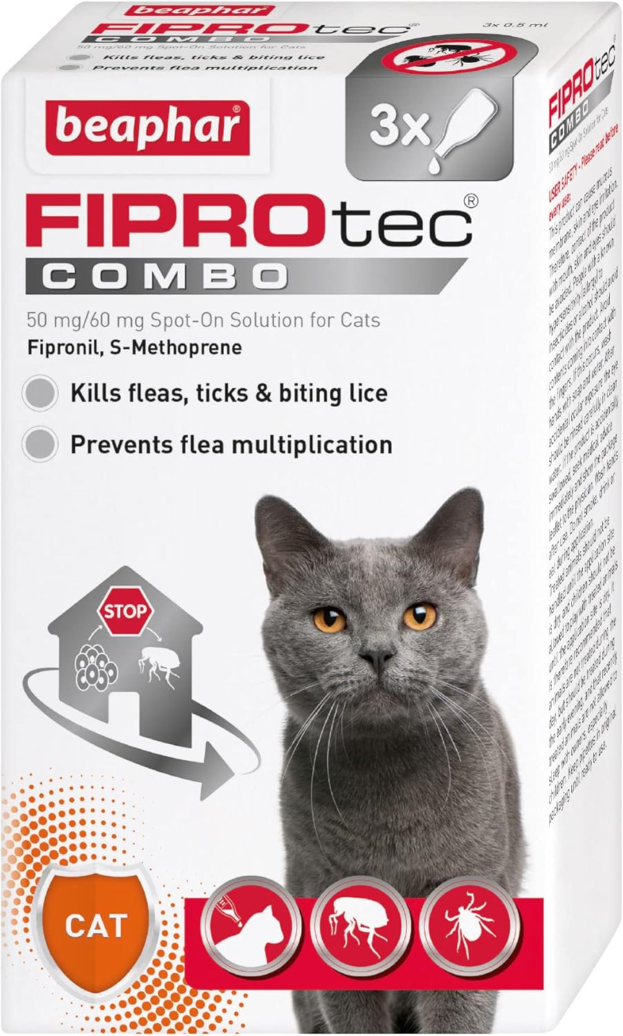 AGL Beaphar FIPROtec® Combo for Cats & Kittens – Flea & Tick Treatment, Kills Fleas & Eggs (3 Pipettes)