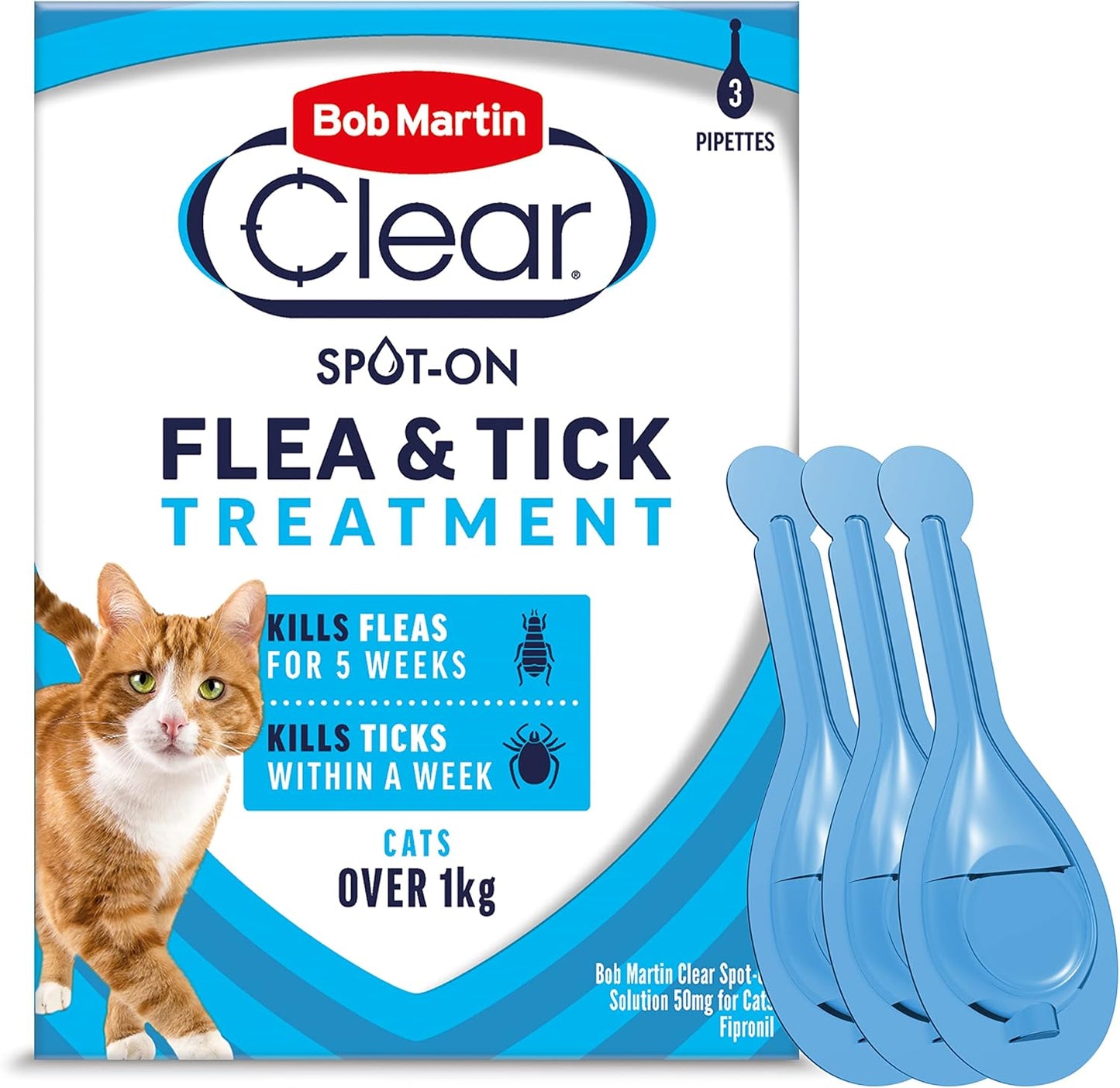 AGL Bob Martin Clear Spot On Flea Treatment for Cats & Kittens - Kills Fleas & Ticks (3 Pipettes)