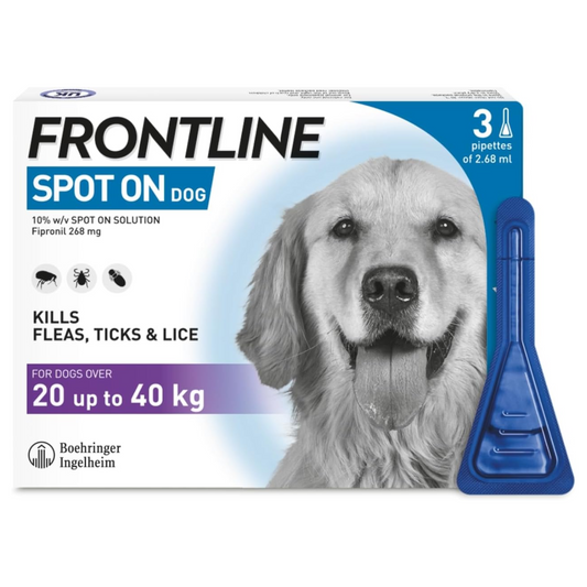 AGL FRONTLINE Spot On Flea & Tick Treatment for Large Dogs (20-40kg) - 3 Pipettes | Effective Flea, Tick & Parasite Control