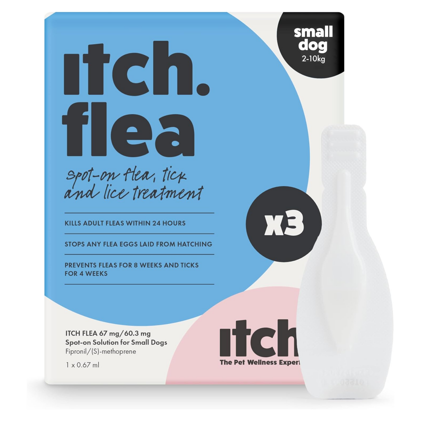 AGL Itch Spot-On Solution for Small Dogs 2kg-10kg | Flea, Tick, Lice, Egg & Larvae Treatment | 3 Pipettes for Best Protection