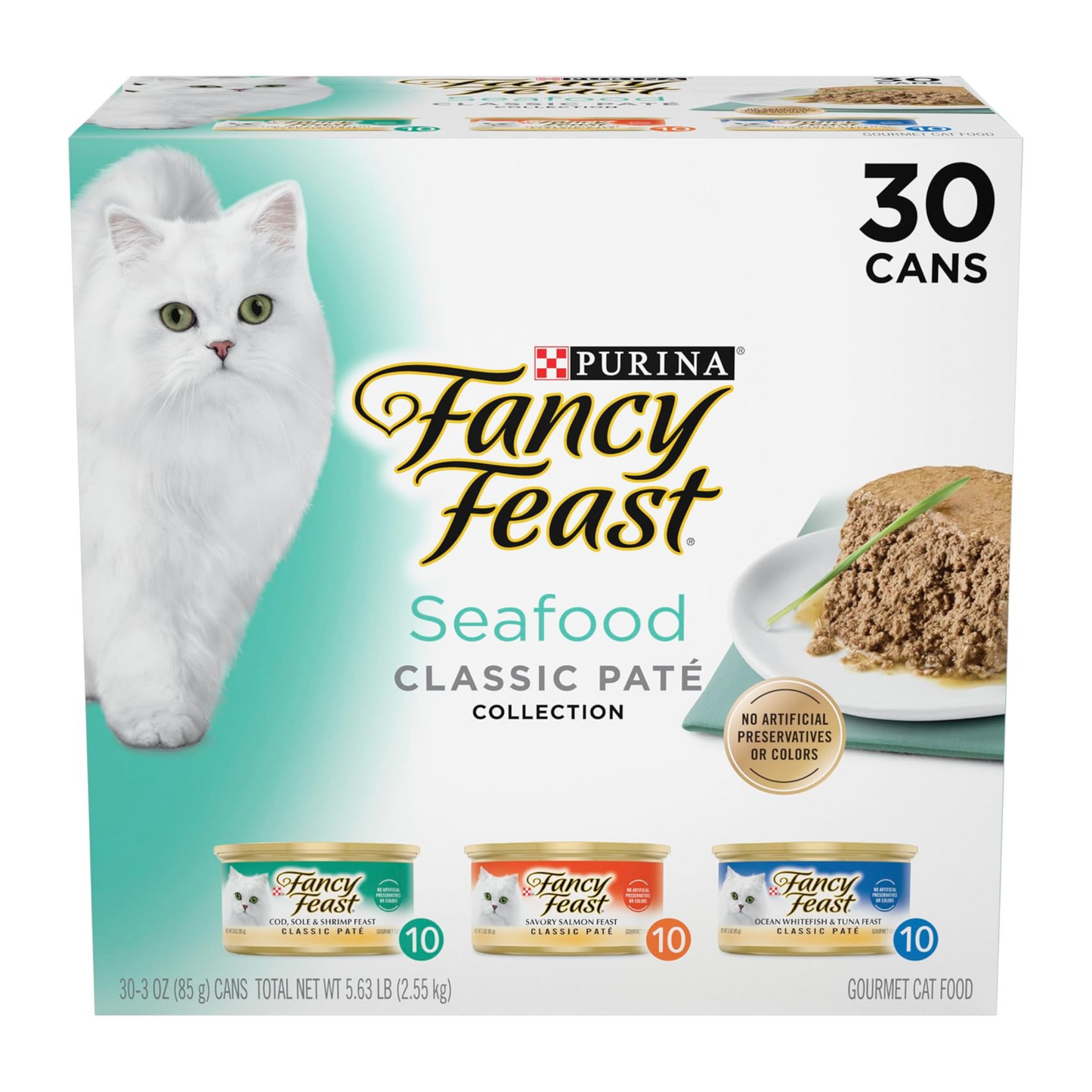 AGL Purina Fancy Feast Seafood Classic Pate Collection Grain-Free Wet Cat Food Variety Pack – 30 (3 oz) Cans | Premium Quality & Flavorful Options for Cats