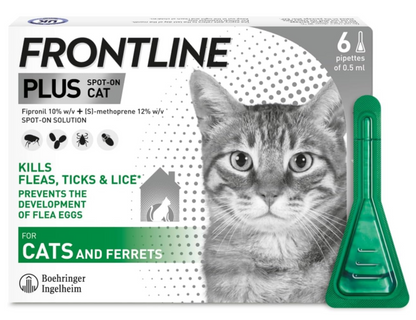 AGL FRONTLINE Plus Flea & Tick Treatment for Cats and Ferrets - 6 Pipettes