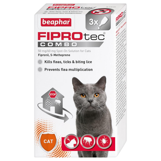 AGL Beaphar FIPROtec® Combo for Cats & Kittens – Flea & Tick Treatment, Kills Fleas & Eggs (3 Pipettes)