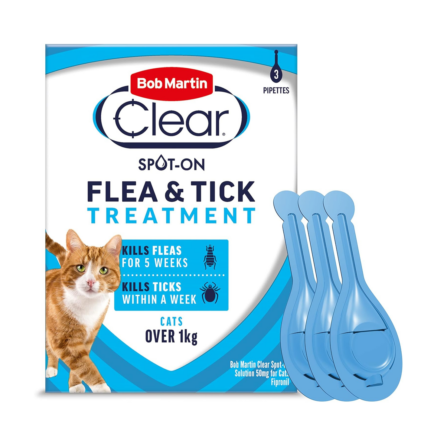 AGL Bob Martin Clear Spot On Flea Treatment for Cats & Kittens - Kills Fleas & Ticks (3 Pipettes)