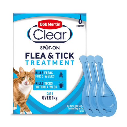 AGL Bob Martin Clear Spot On Flea Treatment for Cats & Kittens - Kills Fleas & Ticks (3 Pipettes)